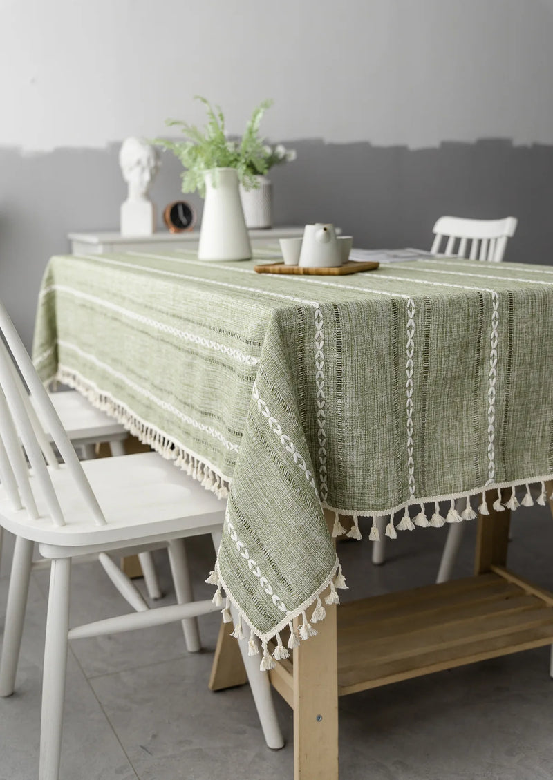 Cotton Linen Stripe Tablecloth Rectangular Dining Table Setting