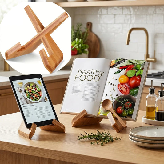 Rustic Wooden Cookbook Stand Adjustable Recipe Book Holder Kitchen Decor