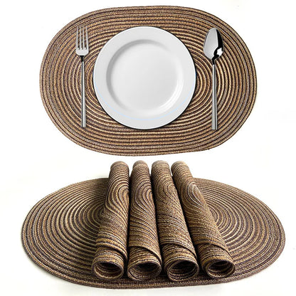 Oval Woven Placemat Set Natural Braided Dining Table Mat