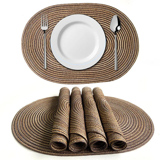 Oval Woven Placemat Set Natural Braided Dining Table Mat
