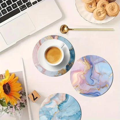 Marble Pattern Printed Coaster Set of 4 Non-Slip Wooden Home Decor