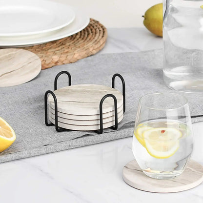 Marble Ceramic Coaster Set of 6 with Holder Table Decor Home Accessories