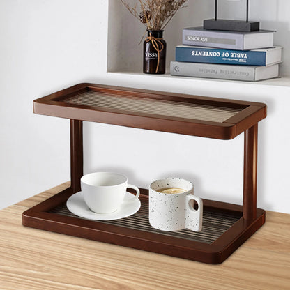 2-Tier Bamboo Countertop Organiser Shelf with Acrylic Base Kitchen Bathroom Home Decor