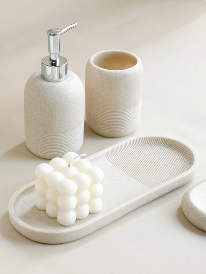 5-Piece Bathroom Accessories Set Lotion Dispenser Toothbrush Holder Tray Decor