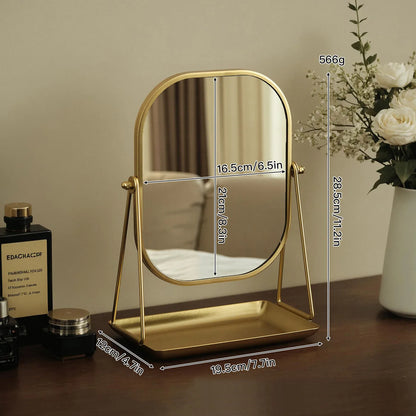 Rotating Desktop Vanity Mirror with Storage Base Luxury Dressing Table Mirror