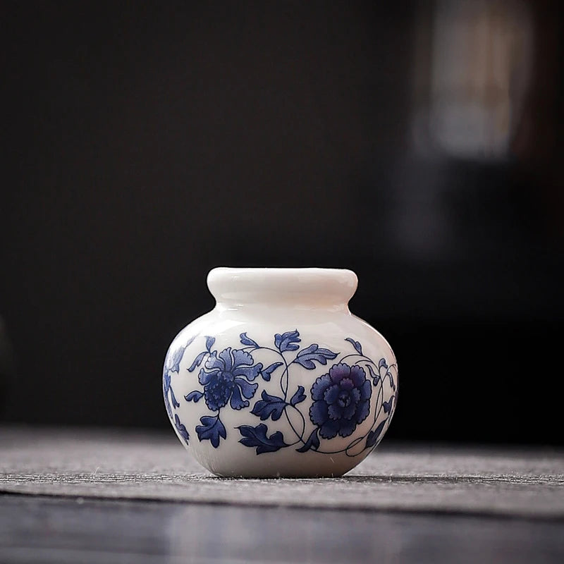 Mini Blue and White Porcelain Bud Vase Ceramic Shelf Decor