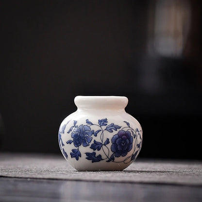 Mini Blue and White Porcelain Bud Vase Ceramic Shelf Decor