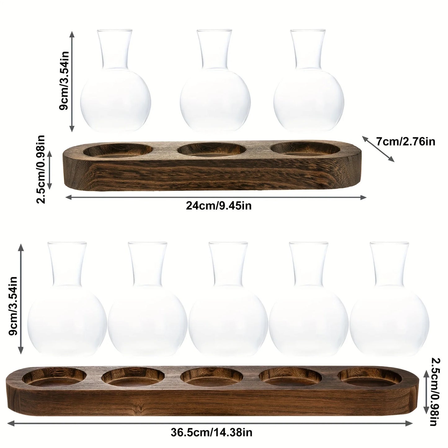 Glass Plant Terrarium Wooden Tray Hydroponic Vase Indoor Propagation Home Decor