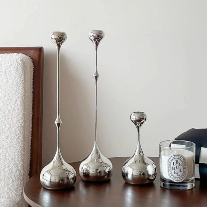 Silver Metal Taper Candle Holder Slim Romantic Table Decor