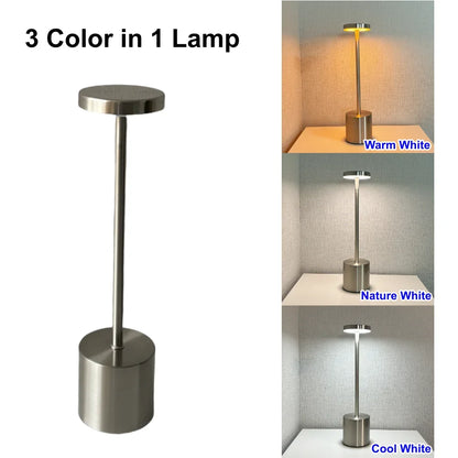 Nordic Alloy Cordless Table Lamp 3-Colour Touch Dimmable Rechargeable Home Decor