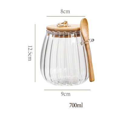 Airtight Glass Storage Jar with Wooden Lid and Bamboo Spoon Kitchen Pantry Decor