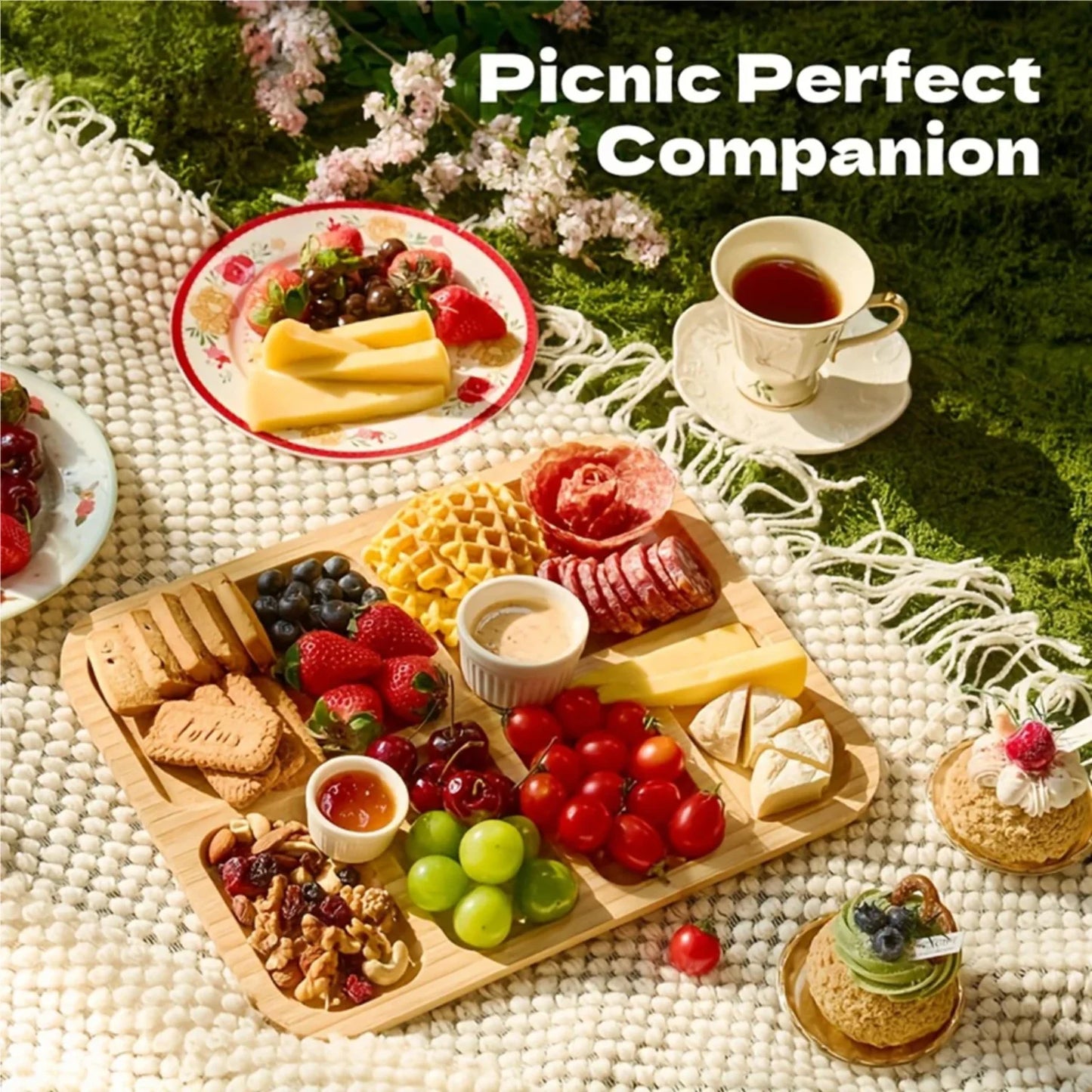 Bamboo Cheese and Charcuterie Board with Acrylic Lid Portable Serving Tray Home Decor