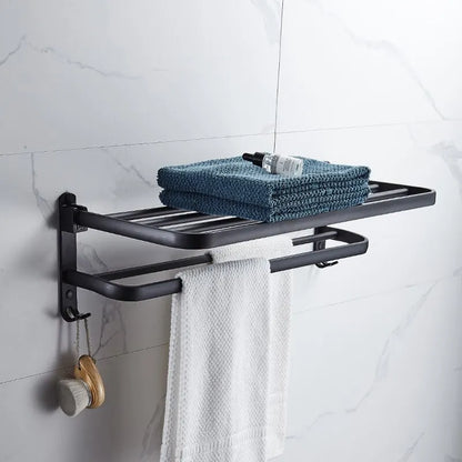 Matte Black Folding Towel Rack Wall Mounted Aluminium Bathroom Decor