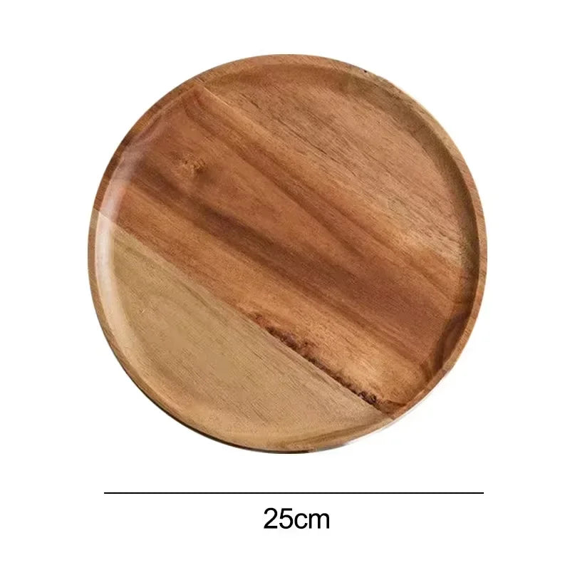 Acacia Wood Round Stackable Serving Tray Snack Plate Home Decor
