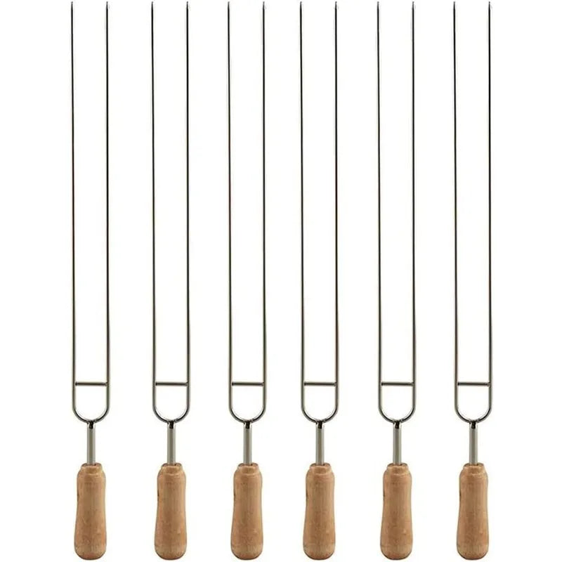 6-Piece Stainless Steel U-Shaped BBQ Skewer Set Double Prong Grilling Forks Outdoor