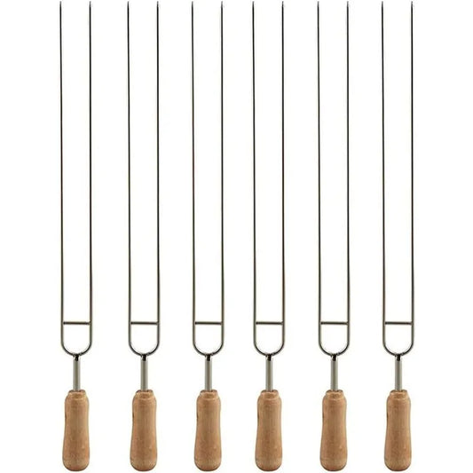 6-Piece Stainless Steel U-Shaped BBQ Skewer Set Double Prong Grilling Forks Outdoor