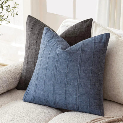 Boho Linen Check Throw Pillow Cover Neutral Sofa Cushion Cover