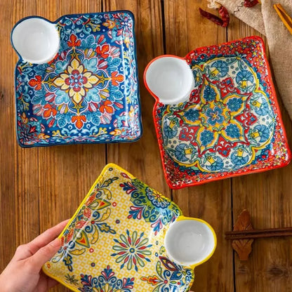 Bohemian Dumpling Plate Ceramic Segmented Breakfast Dish