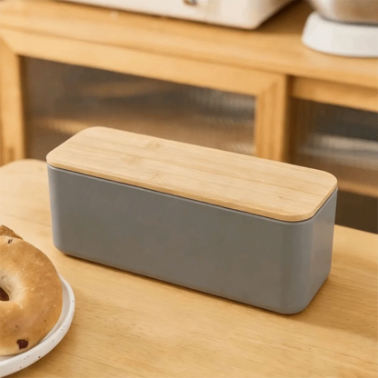 Bamboo Lid Bread Box Storage Bin Rectangular Kitchen Decor