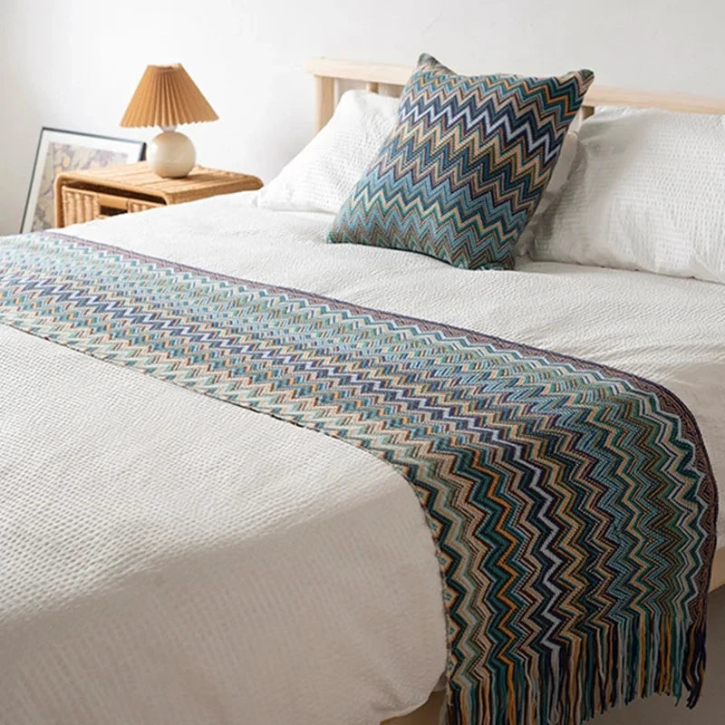 Boho Striped Knitted Cushion Cover Handmade Textured Sofa Pillow Cover Home Decor
