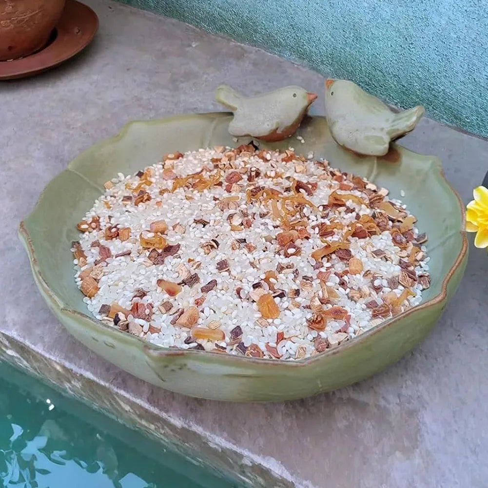 Ceramic Bird Bath Bowl Multifunctional Outdoor Garden Hummingbird Feeder