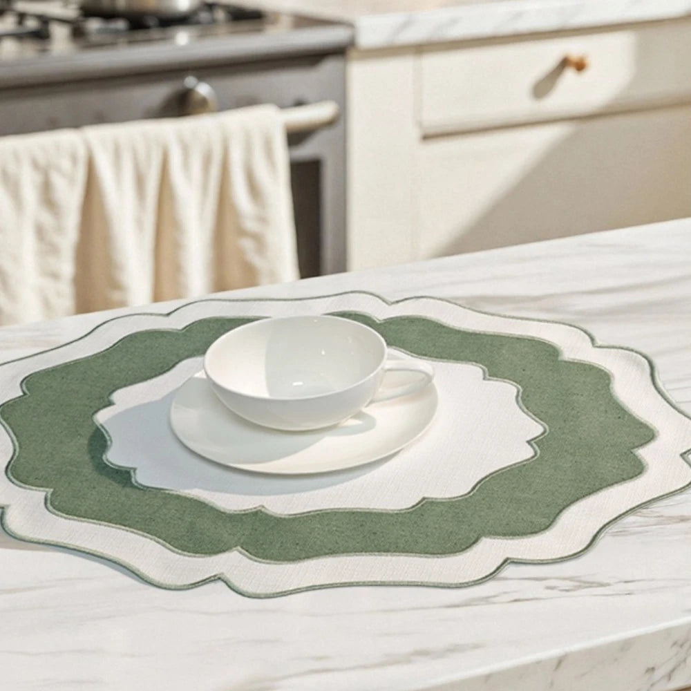 Linen Lace Embroidery Placemat Set of 4 Washable Dining Table Set