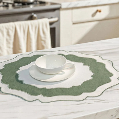Linen Lace Embroidery Placemat Set of 4 Washable Dining Table Set