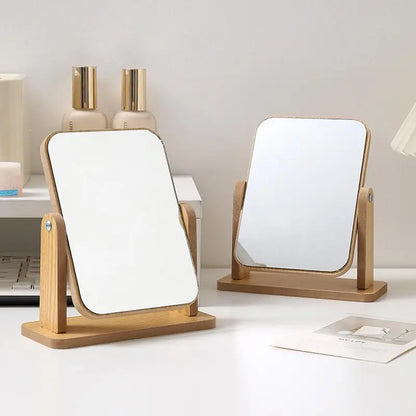 Wooden Desktop Vanity Mirror Double Sided Adjustable Makeup Mirror