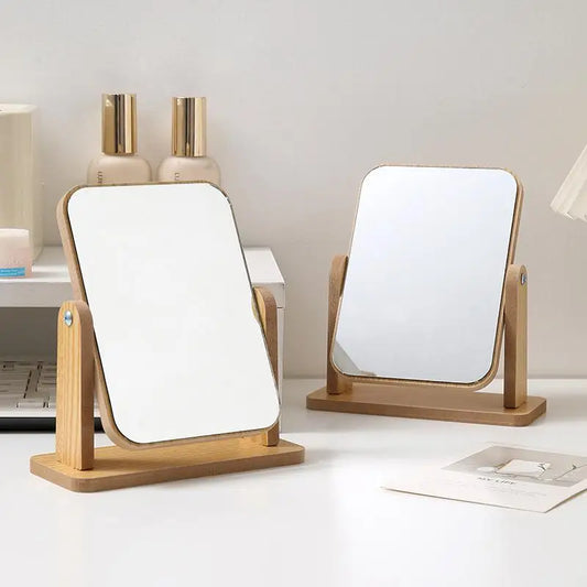 Wooden Desktop Vanity Mirror Double Sided Adjustable Makeup Mirror