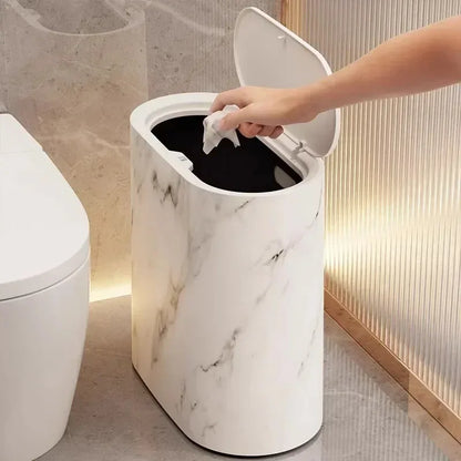 Nordic Marble Texture Press-Top Trash Can Narrow Odour-Proof Bathroom Home Decor