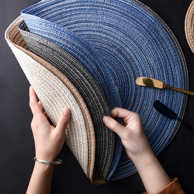 Round Woven Ramie Placemat Set of 6 Anti-Slip Dining Table Mat