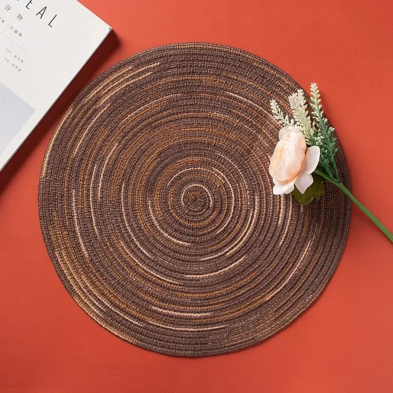 Round Linen Cotton Coaster and Placemat Natural Woven Dining Table Mat Home Decor