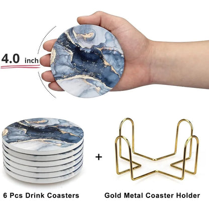 Blue Marble Acrylic Coaster Set of 6 Table Decor Home Accessories