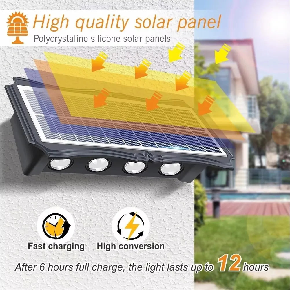 Solar LED Up Down Wall Light Outdoor Waterproof Garden Balcony Fence Decor Light