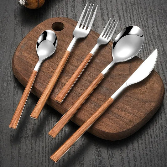 Elegant Cutlery Set with Wood Handle Stainless Steel Dining Set Home Decor