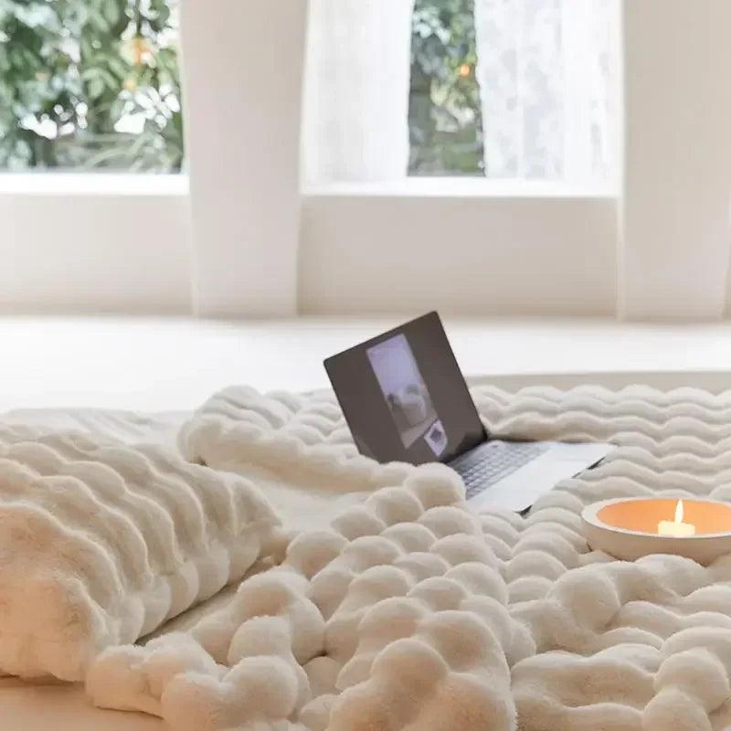 Rabbit Faux Fur Throw Blanket Luxury Plush Sofa Blanket Winter Home Decor
