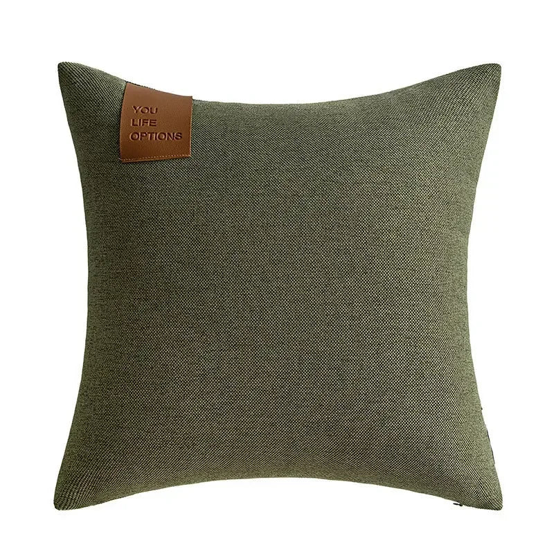 Premium Leather Label Splicing Cushion Cover Nordic Minimalist Home Decor
