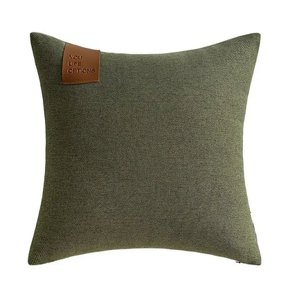 Premium Leather Label Splicing Cushion Cover Nordic Minimalist Home Decor