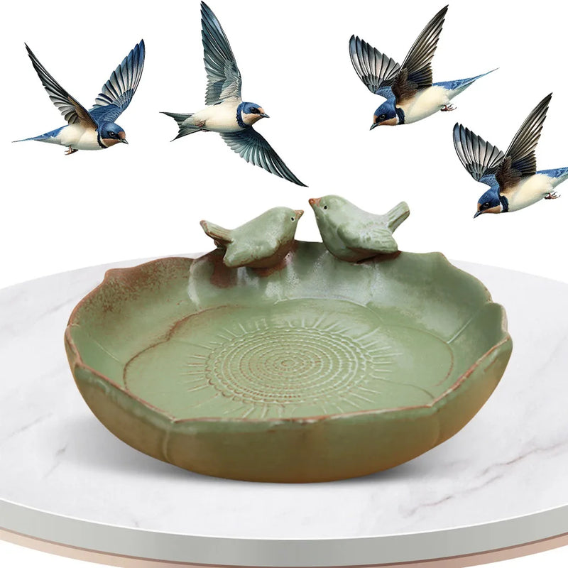 Ceramic Bird Bath Bowl Multifunctional Outdoor Garden Hummingbird Feeder