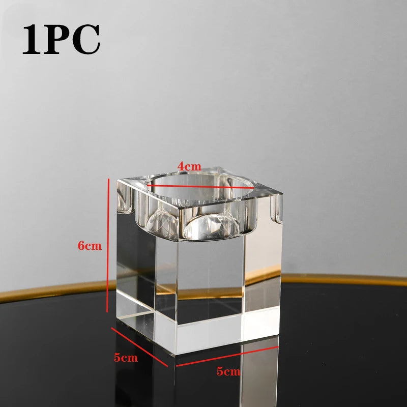 Crystal Glass Tea Light Candle Holder Set Romantic Dining Decor
