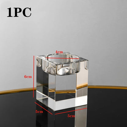 Crystal Glass Tea Light Candle Holder Set Romantic Dining Decor