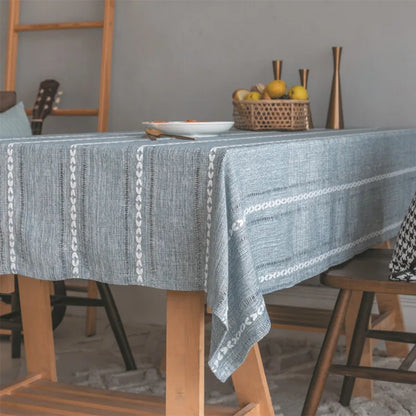 Cotton Linen Stripe Tablecloth Rectangular Dining Table Setting