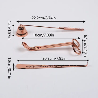 3-Piece Candle Care Set Snuffer Wick Trimmer and Dipper Rose Gold Home Decor
