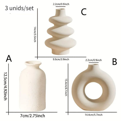 Ceramic Vase Set of 3 Boho Sculptural White Black Home Decor