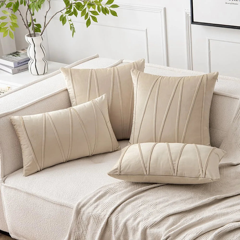 Velvet Wavy Line Cushion Cover Minimalist Textured Sofa Pillow Cover Home Decor