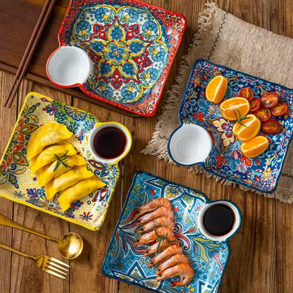 Bohemian Dumpling Plate Ceramic Segmented Breakfast Dish