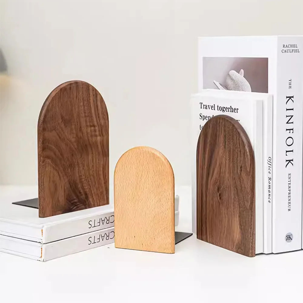 Natural Wood Bookends Desktop Bookshelf Decor Office Home