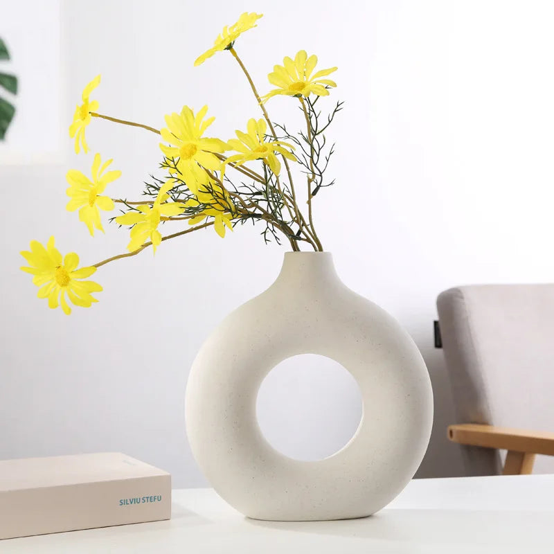 Nordic Hollow Donut Ceramic Vase Sculptural Home Decor Shelf Decor