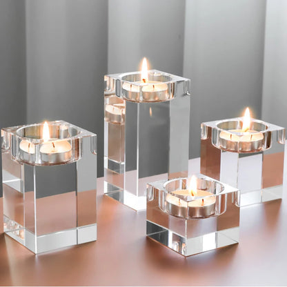 Crystal Glass Tea Light Candle Holder Set Romantic Dining Decor
