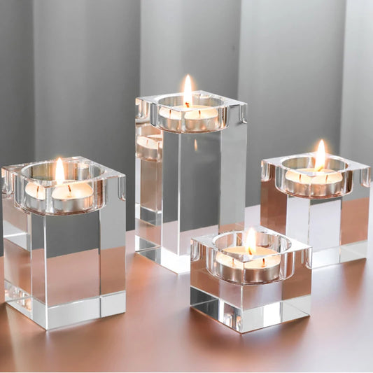 Crystal Glass Tea Light Candle Holder Set Romantic Dining Decor